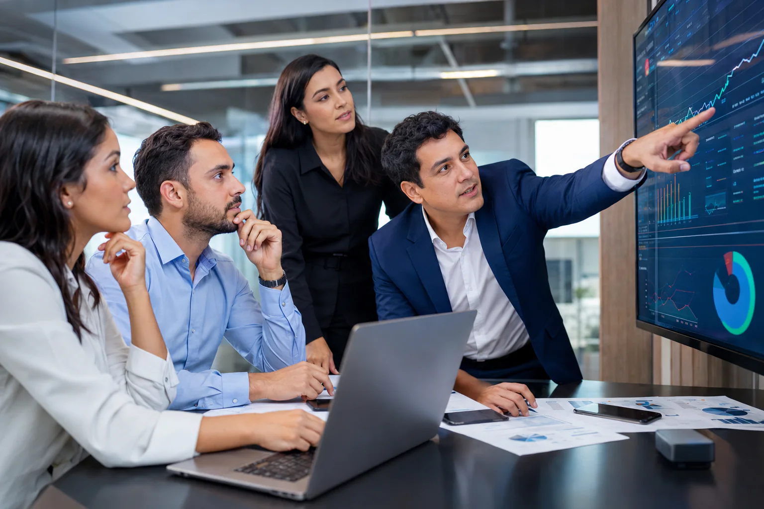 Equipe analisando dados para tomada de decis&atilde;o